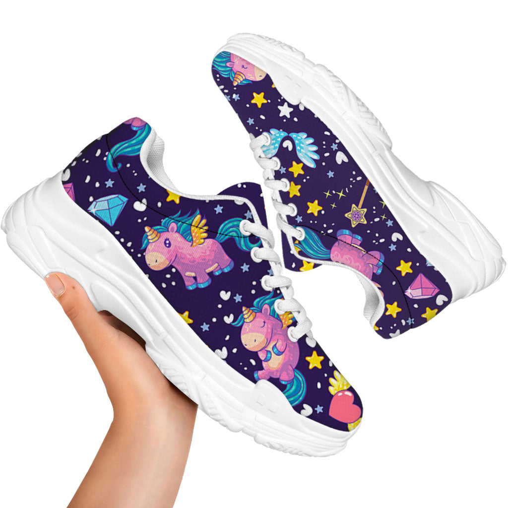 Cute Night Star Unicorn Pattern Print White Chunky Shoes