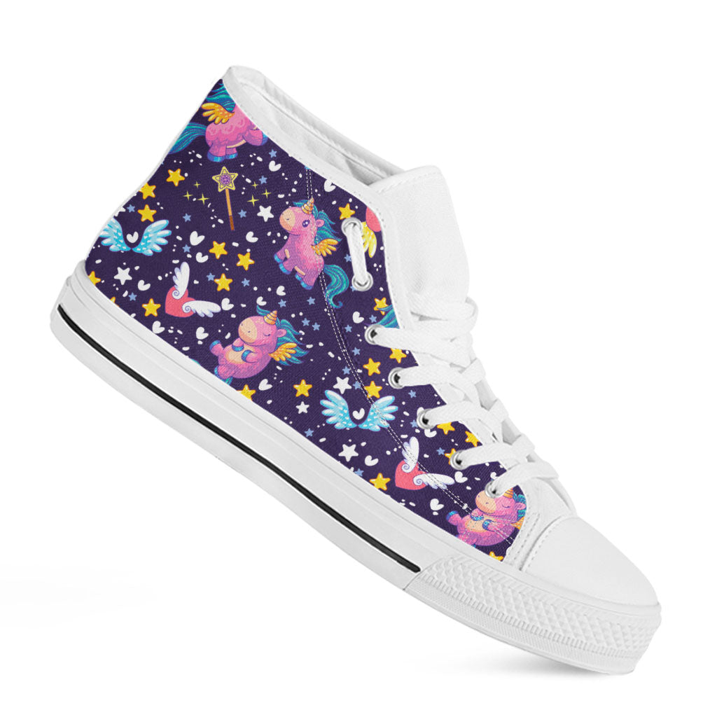 Cute Night Star Unicorn Pattern Print White High Top Sneakers