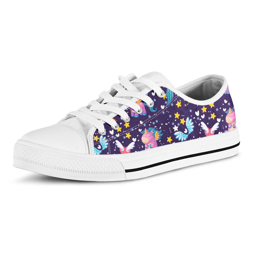 Cute Night Star Unicorn Pattern Print White Low Top Sneakers