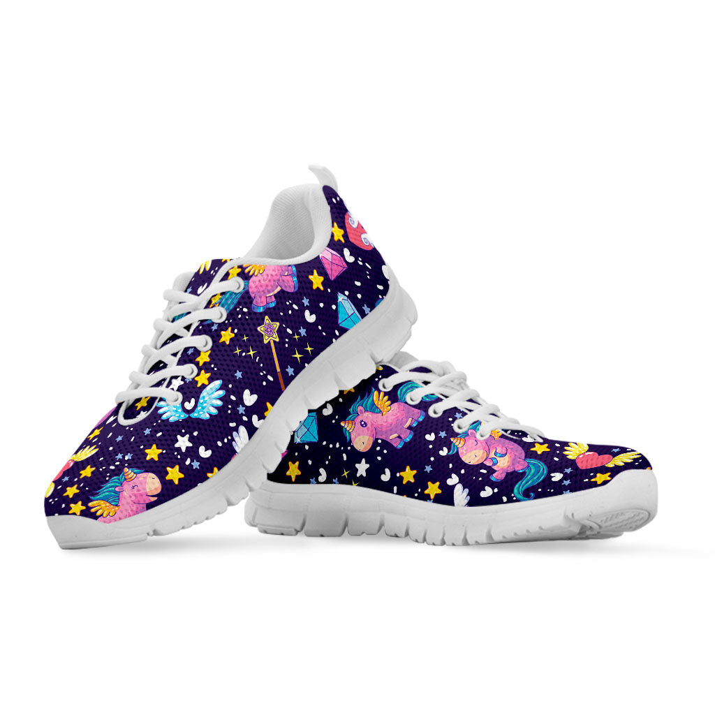 Cute Night Star Unicorn Pattern Print White Running Shoes