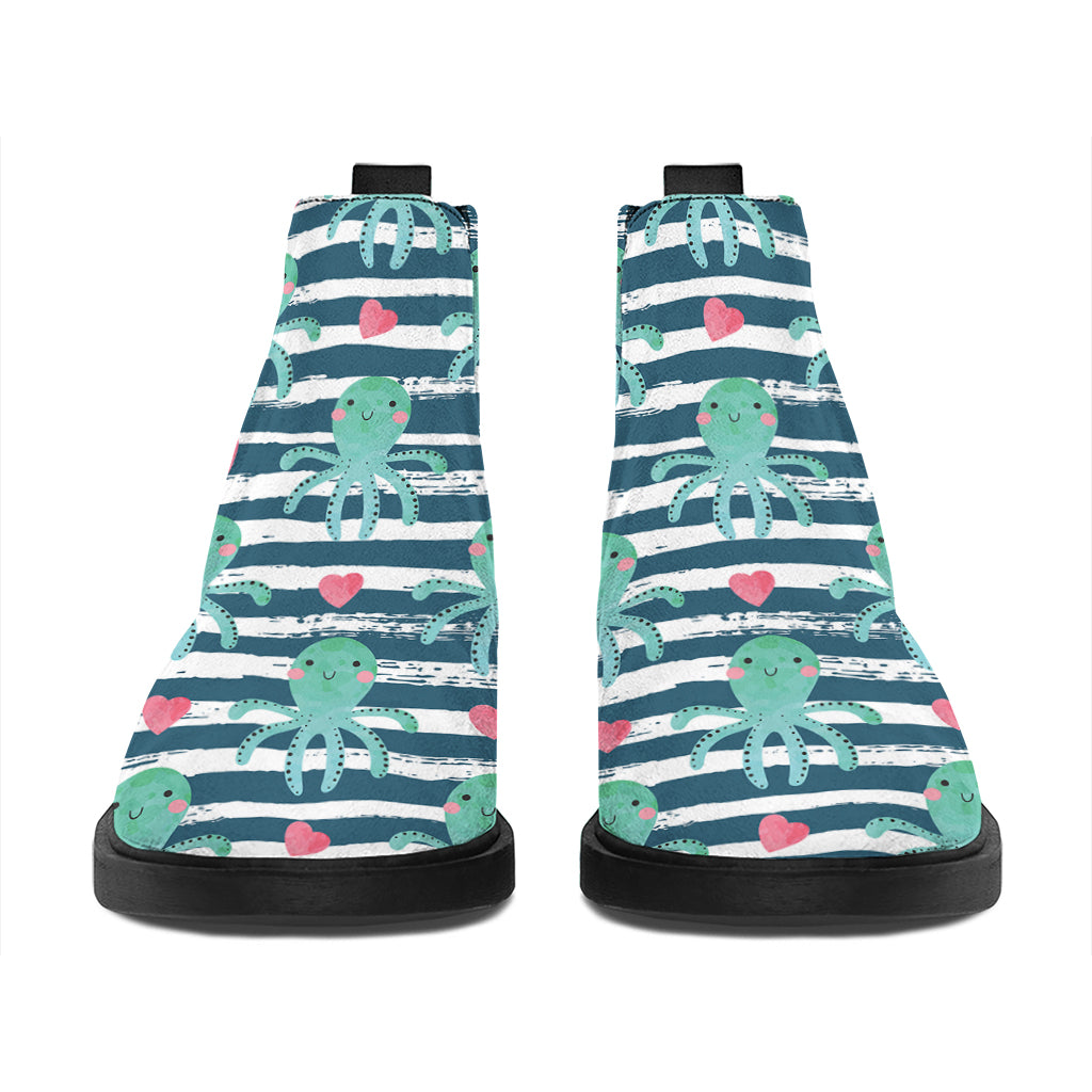 Cute Octopus Pattern Print Flat Ankle Boots