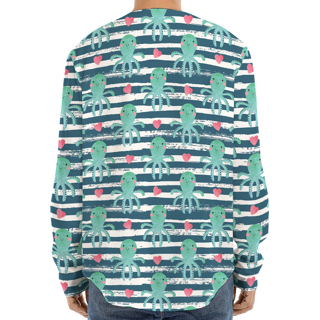 Cute Octopus Pattern Print Long Sleeve Baseball Jersey