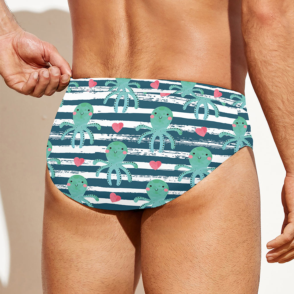 Cute Octopus Pattern Print Men's Swim Briefs