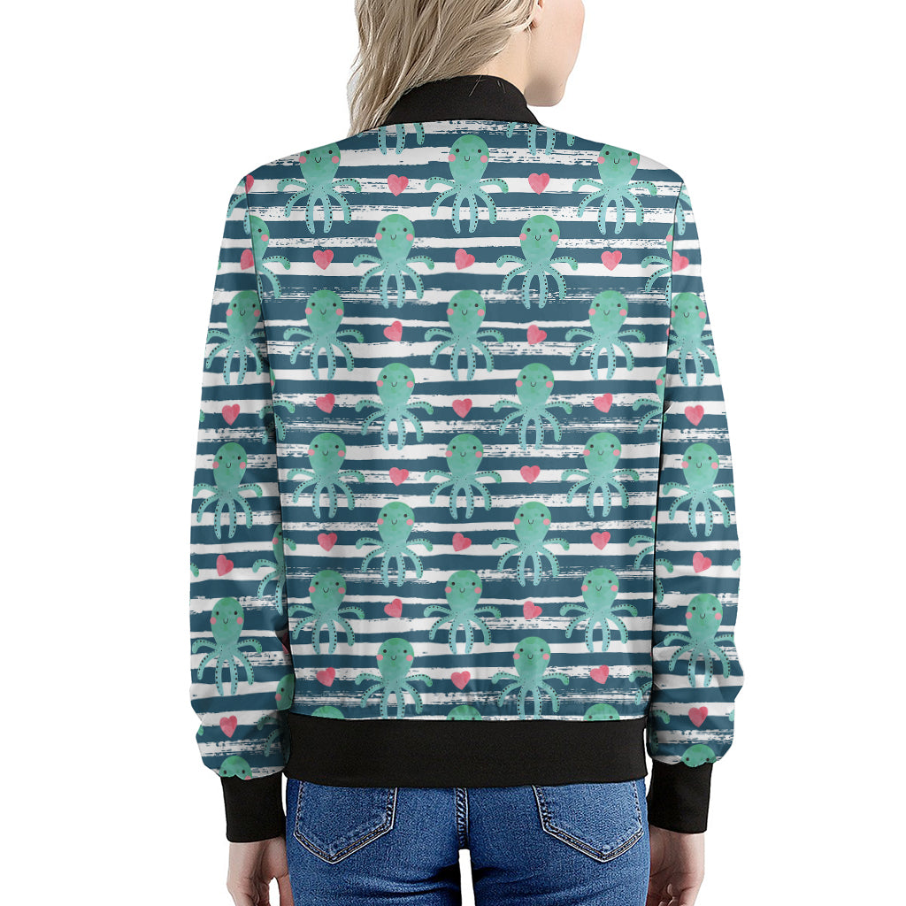 Cute Octopus Pattern Print Women's Bomber Jacket