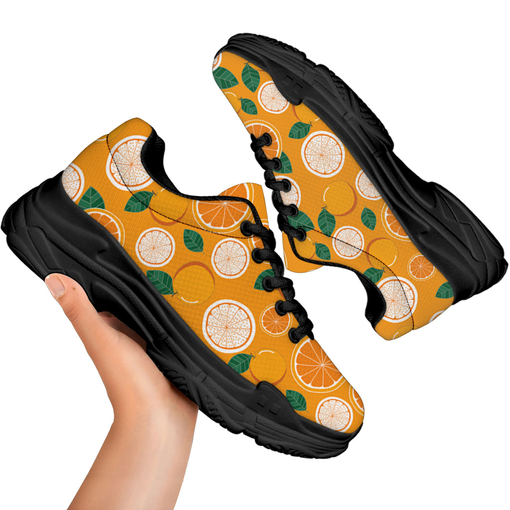 Cute Orange Fruit Pattern Print Black Chunky Shoes