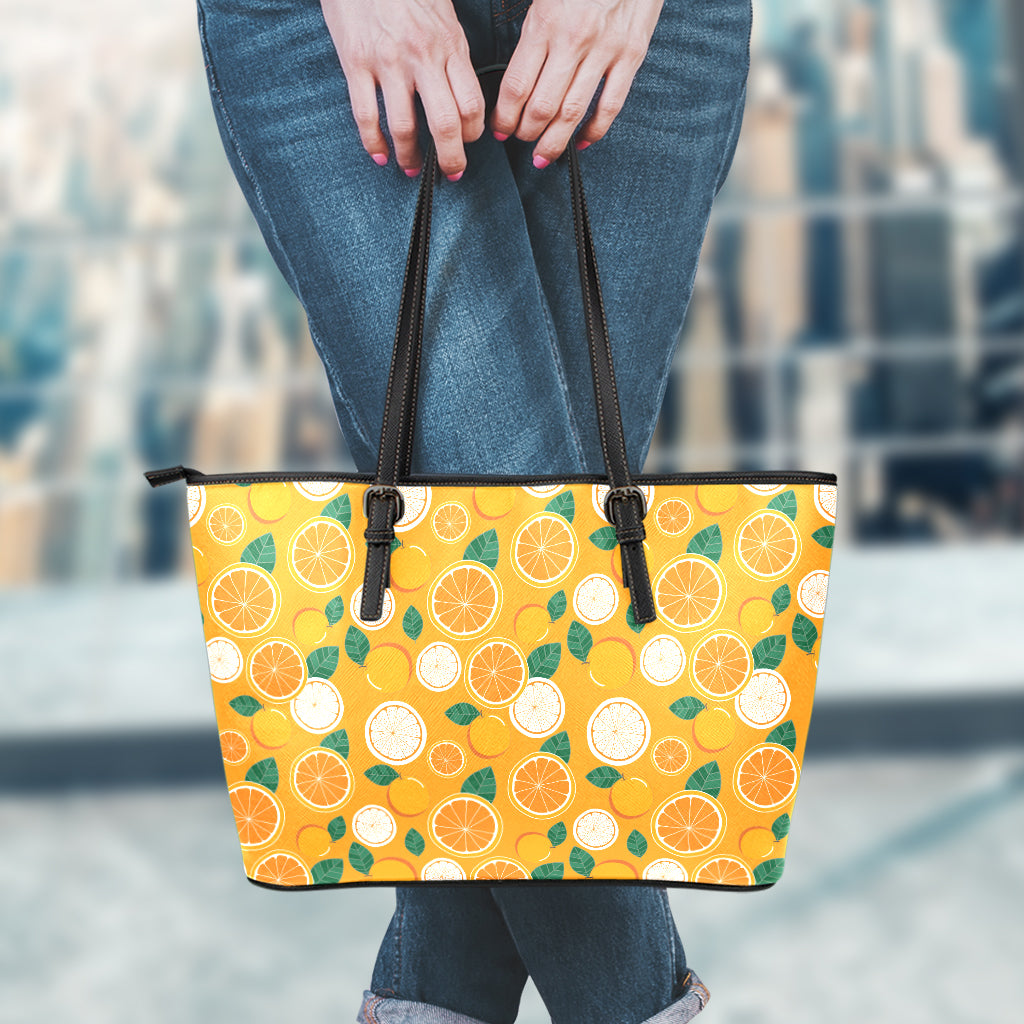 Cute Orange Fruit Pattern Print Leather Tote Bag