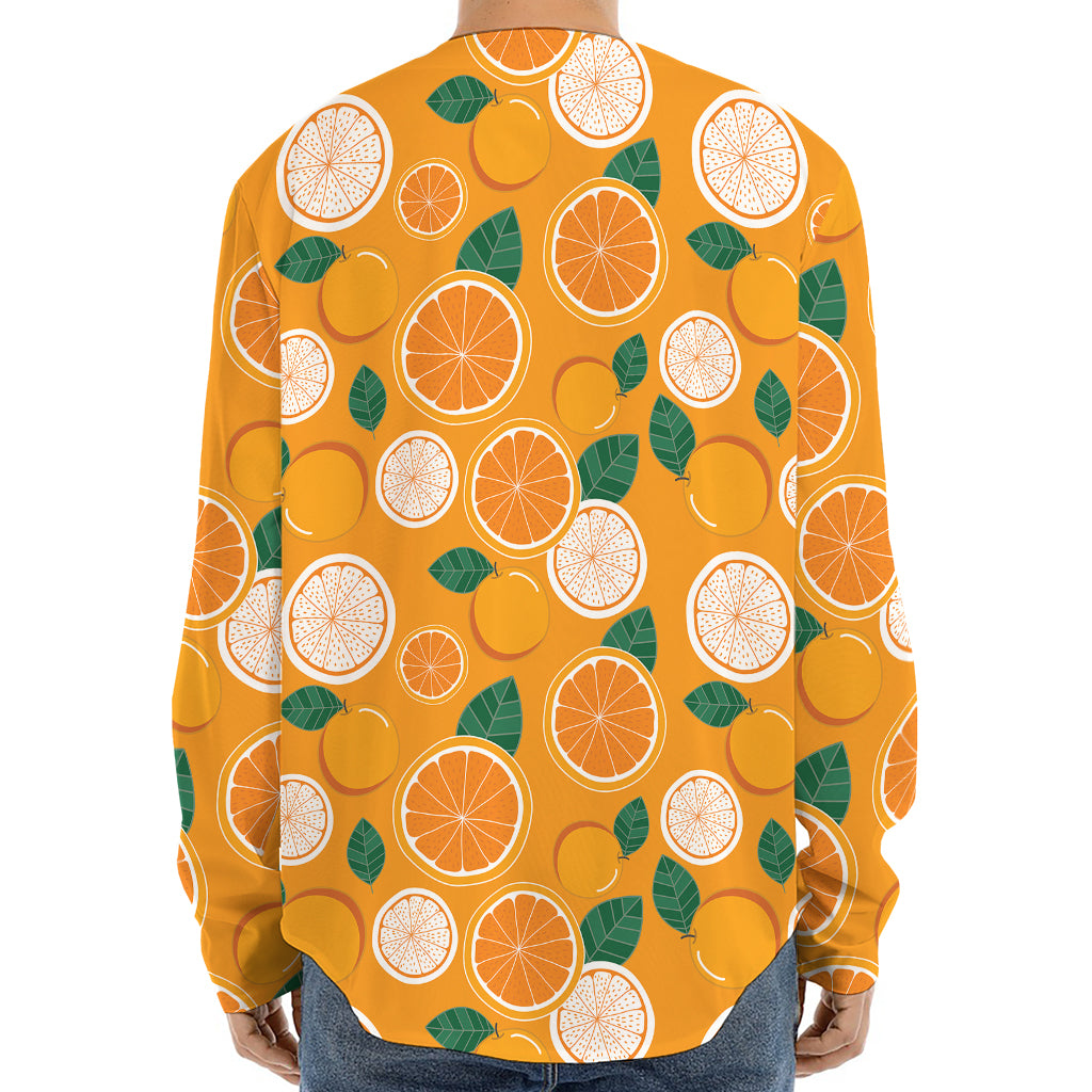 Cute Orange Fruit Pattern Print Long Sleeve Baseball Jersey
