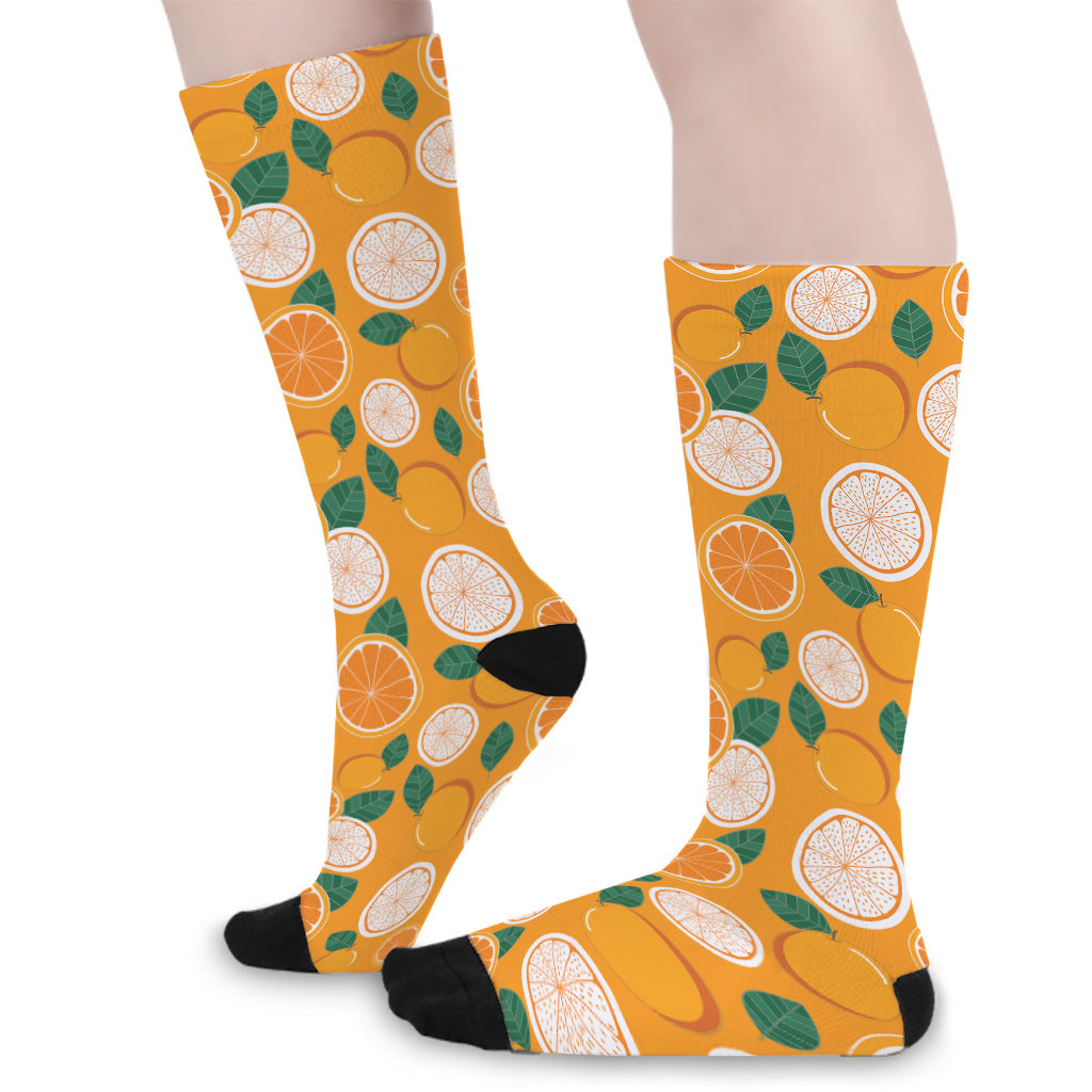 Cute Orange Fruit Pattern Print Long Socks