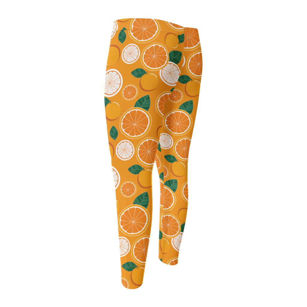 Cute Orange Fruit Pattern Print Men's Compression Pants