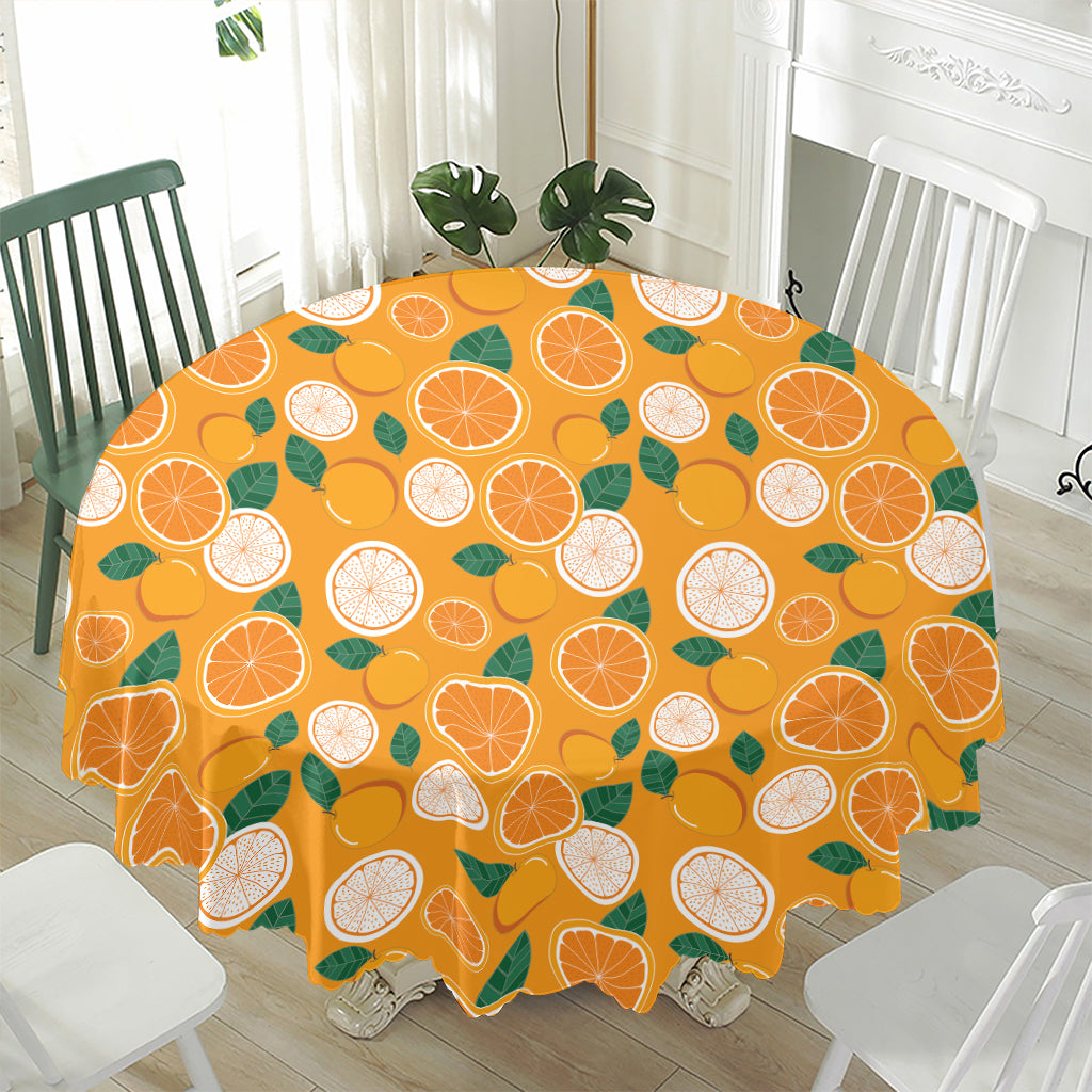 Cute Orange Fruit Pattern Print Waterproof Round Tablecloth