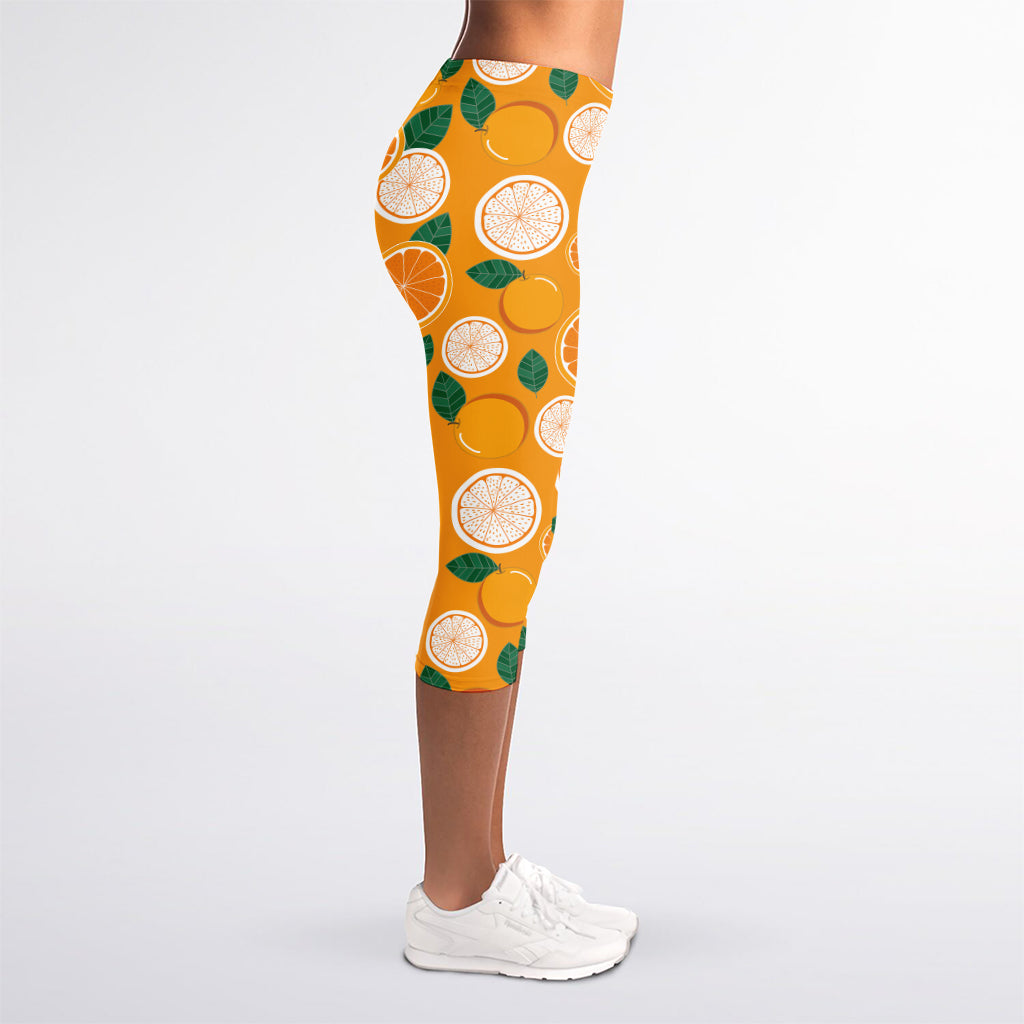 Cute Orange Fruit Pattern Print Women's Capri Leggings