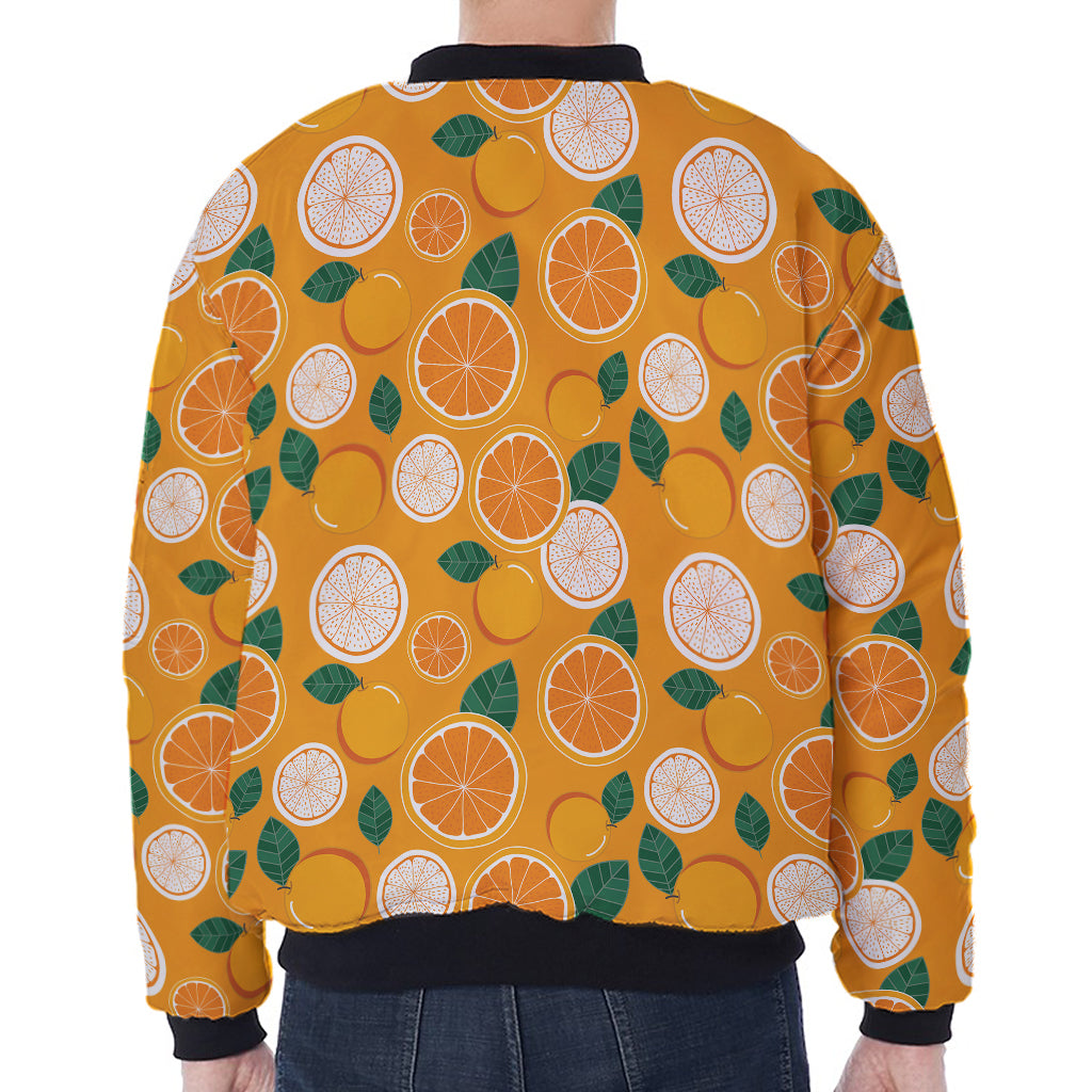 Cute Orange Fruit Pattern Print Zip Sleeve Bomber Jacket