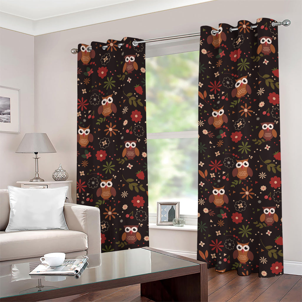 Cute Owl Print Grommet Curtains