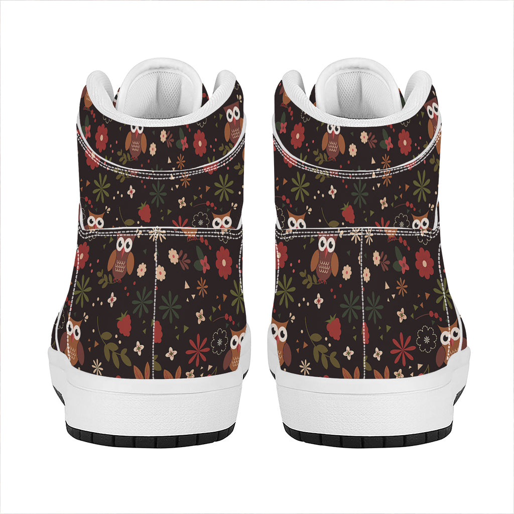 Cute Owl Print High Top Leather Sneakers
