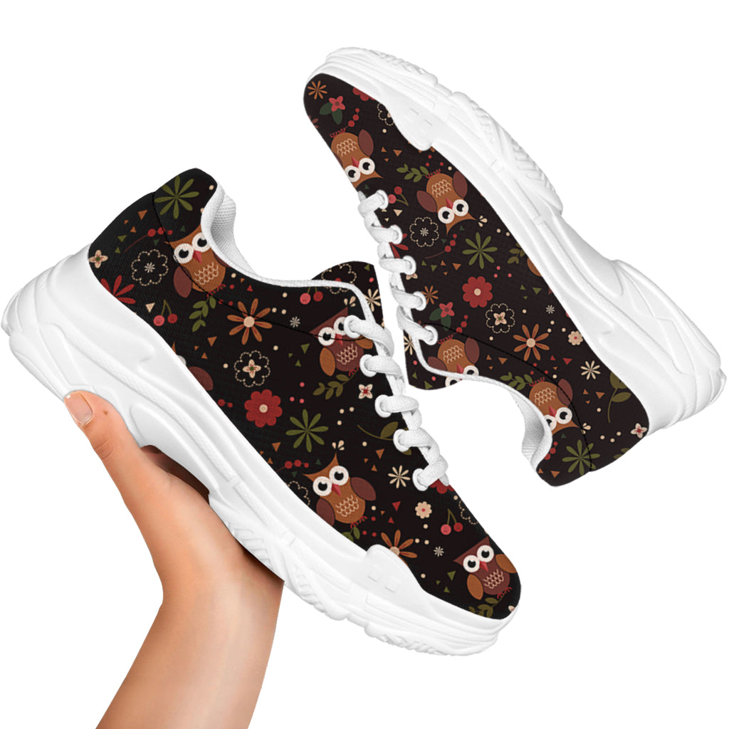 Cute Owl Print White Chunky Shoes