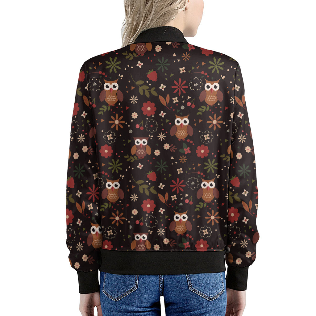 Cute Owl Print Women's Bomber Jacket