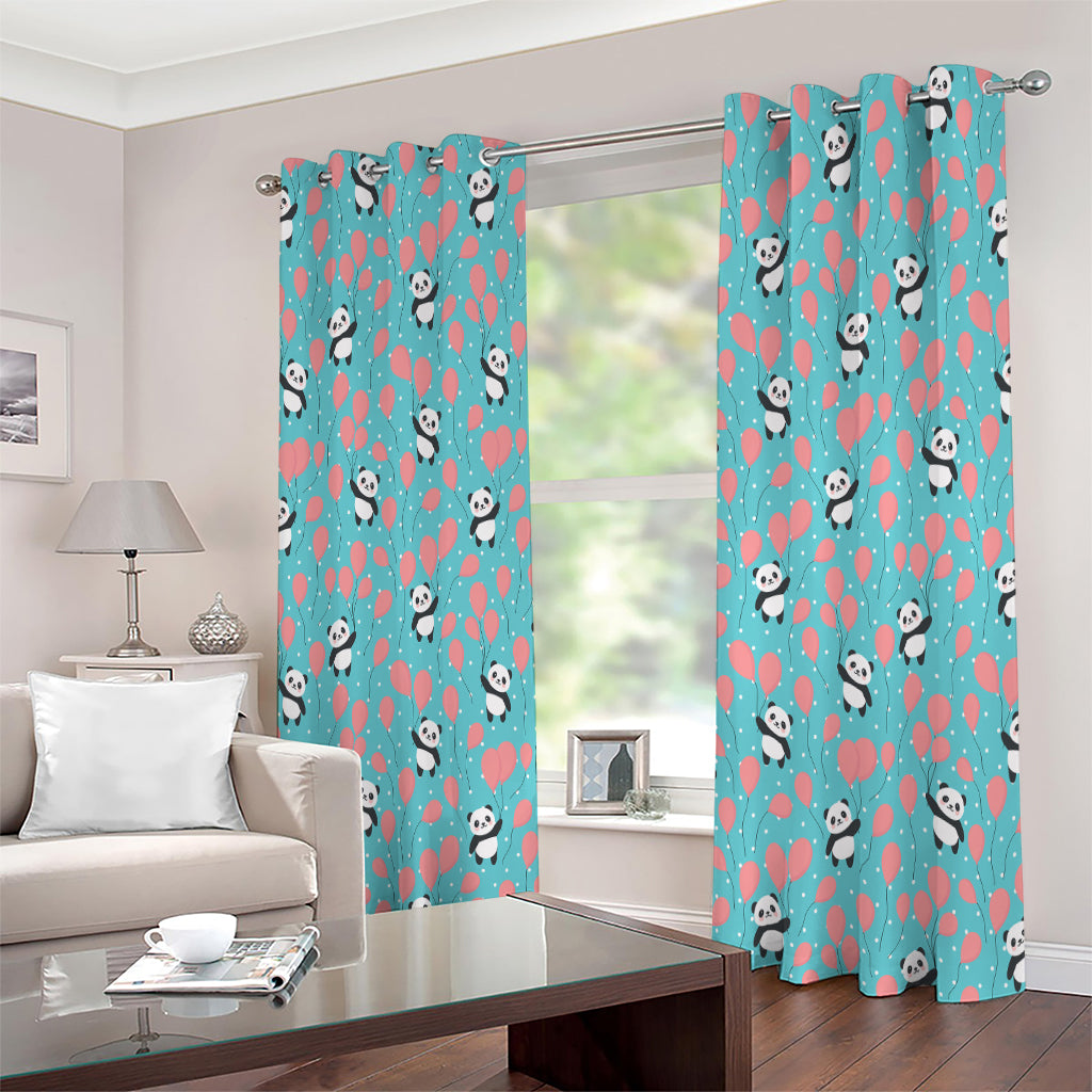 Cute Panda And Balloon Pattern Print Extra Wide Grommet Curtains