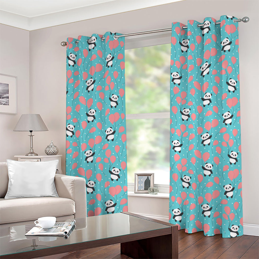 Cute Panda And Balloon Pattern Print Grommet Curtains