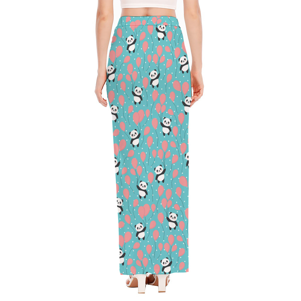 Cute Panda And Balloon Pattern Print High Slit Maxi Skirt
