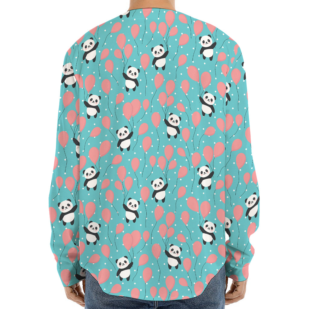 Cute Panda And Balloon Pattern Print Long Sleeve Baseball Jersey
