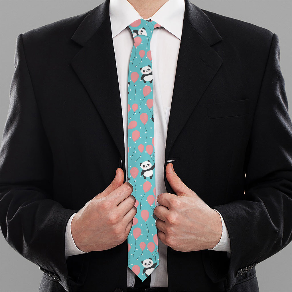 Cute Panda And Balloon Pattern Print Necktie