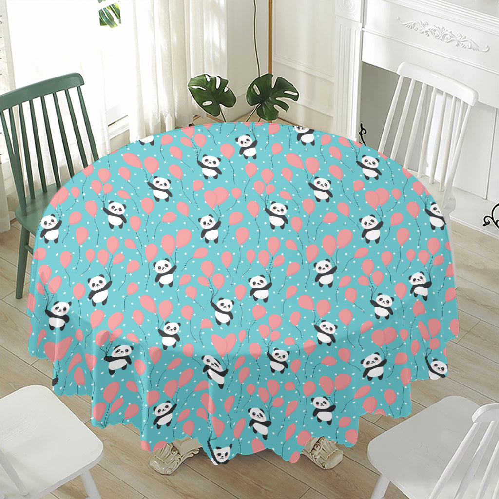 Cute Panda And Balloon Pattern Print Waterproof Round Tablecloth