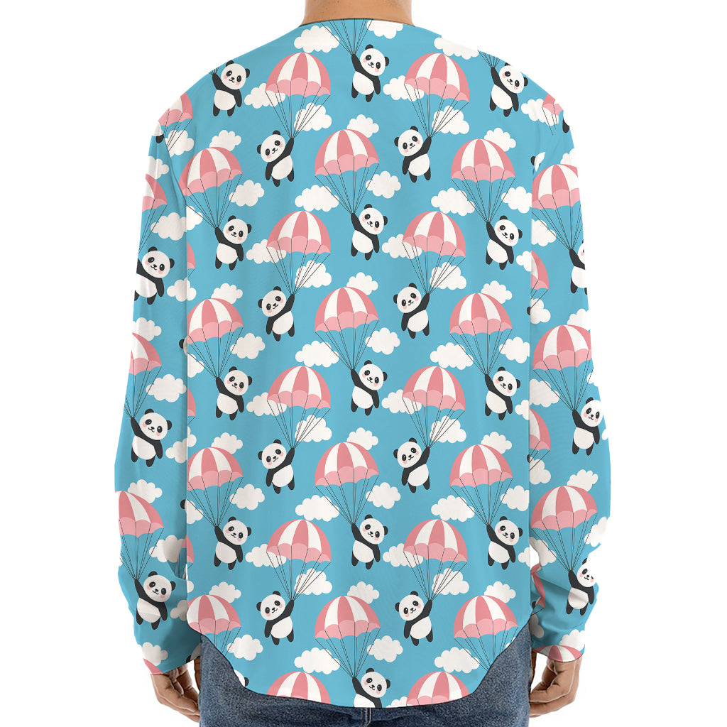 Cute Panda And Parachute Pattern Print Long Sleeve Baseball Jersey
