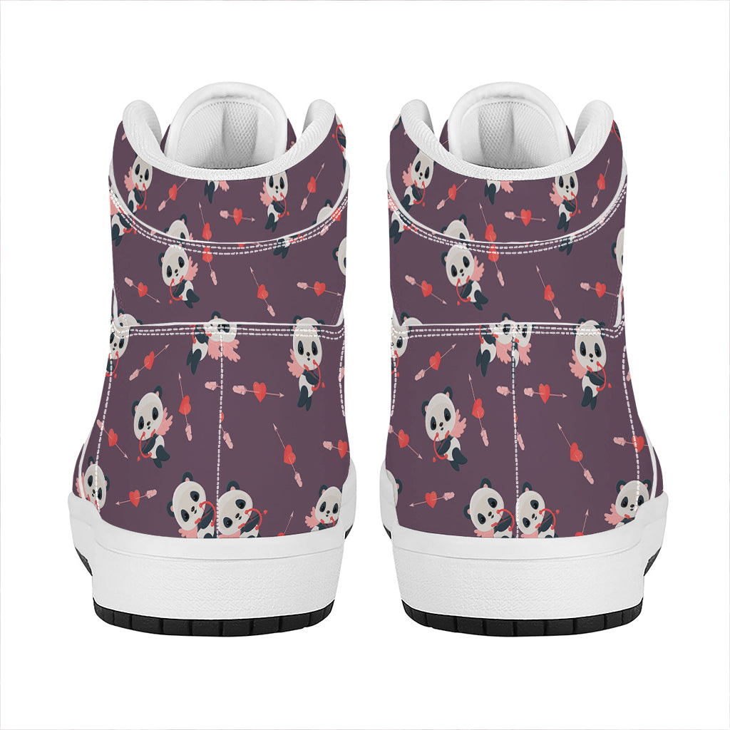 Cute Panda Cupid Valentine Pattern Print High Top Leather Sneakers