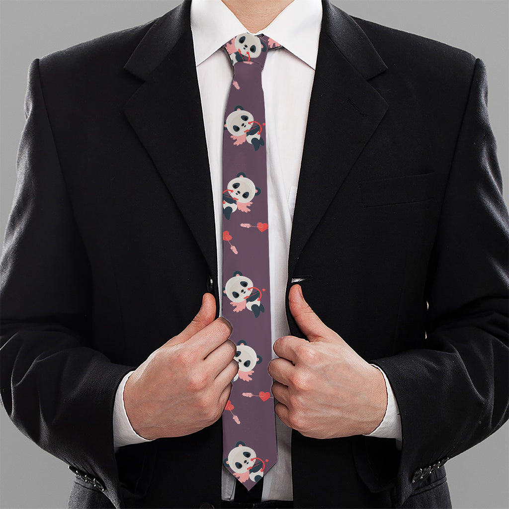 Cute Panda Cupid Valentine Pattern Print Necktie