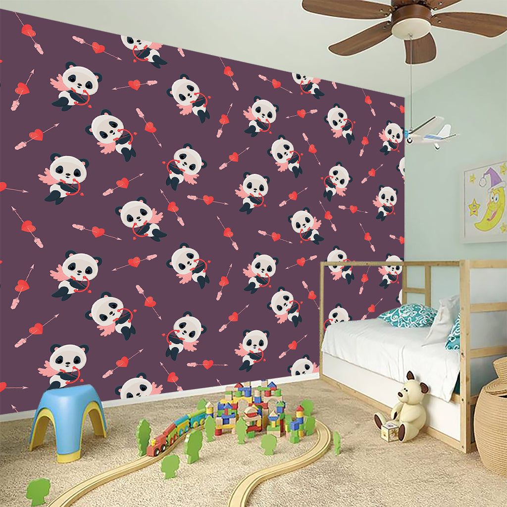 Cute Panda Cupid Valentine Pattern Print Wall Sticker