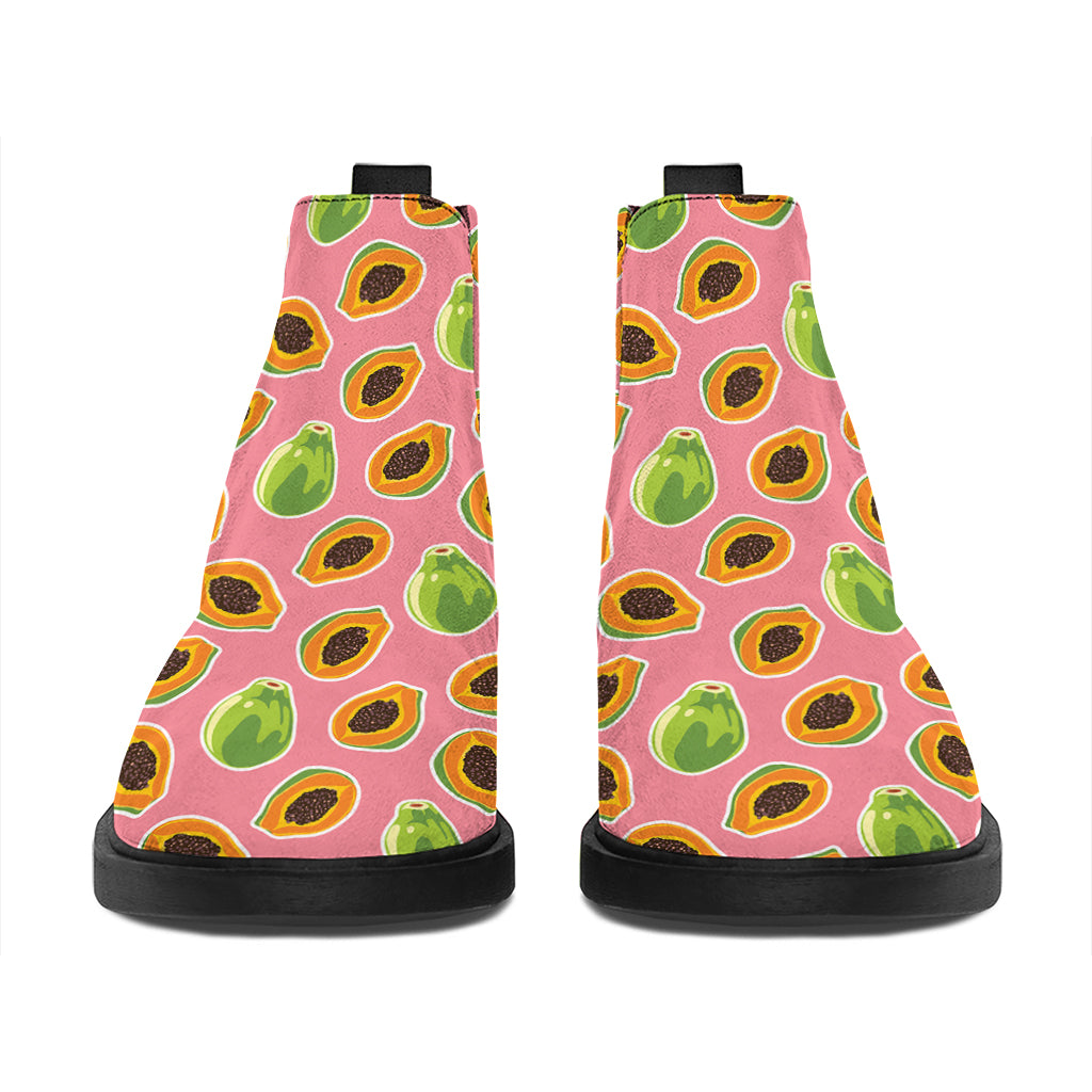 Cute Papaya Pattern Print Flat Ankle Boots