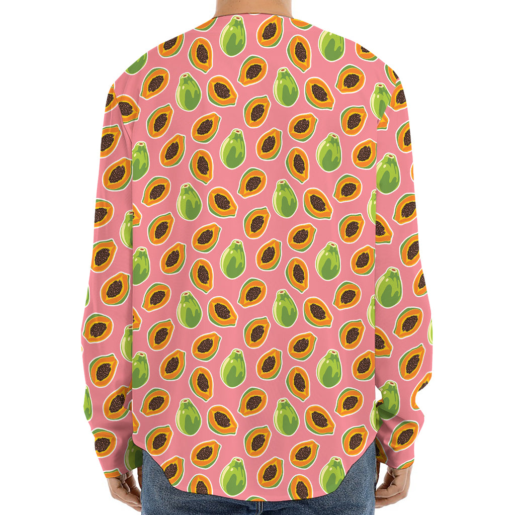 Cute Papaya Pattern Print Long Sleeve Baseball Jersey
