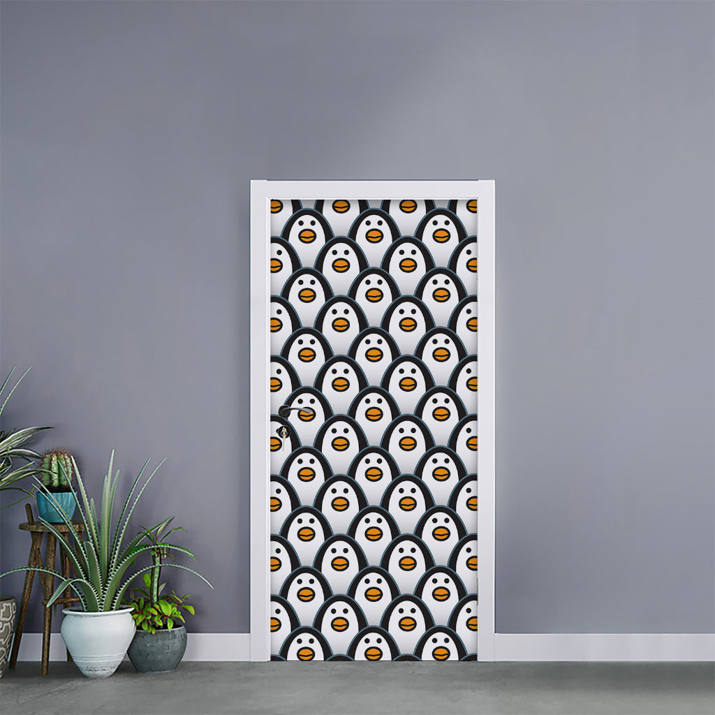 Cute Penguin Face Pattern Print Door Sticker
