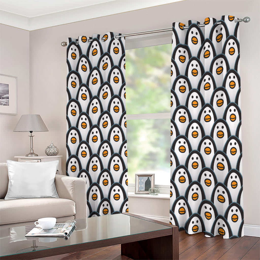 Cute Penguin Face Pattern Print Extra Wide Grommet Curtains