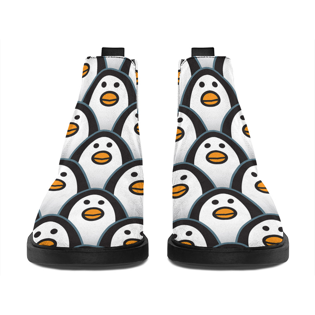 Cute Penguin Face Pattern Print Flat Ankle Boots