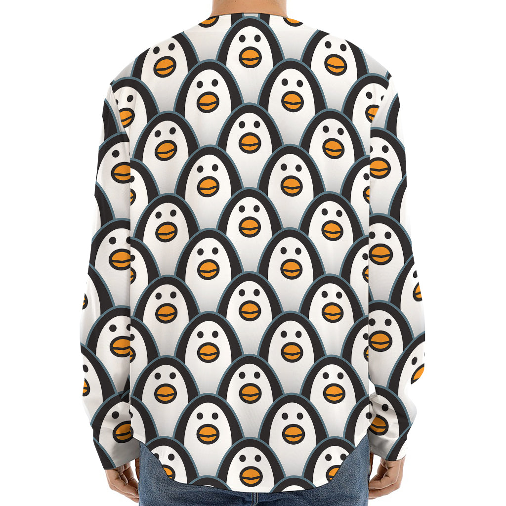 Cute Penguin Face Pattern Print Long Sleeve Baseball Jersey