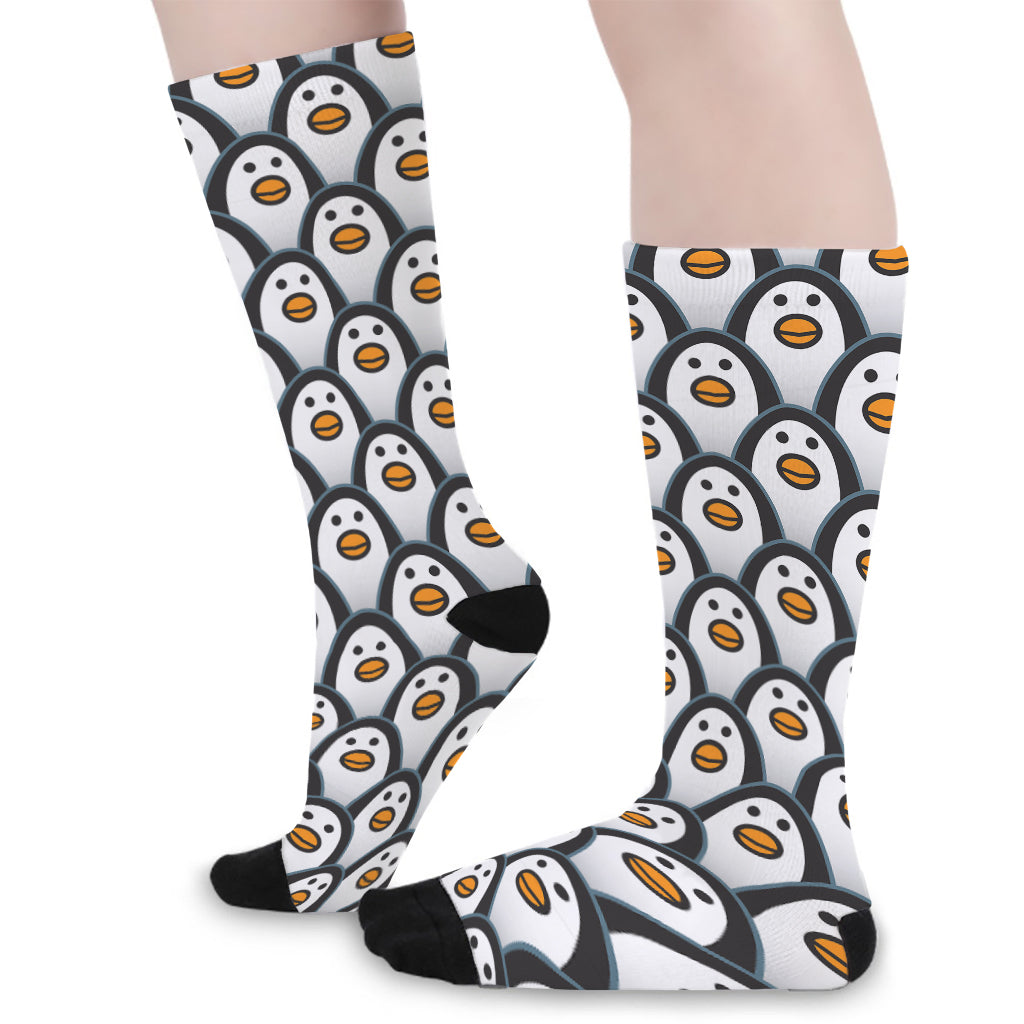 Cute Penguin Face Pattern Print Long Socks