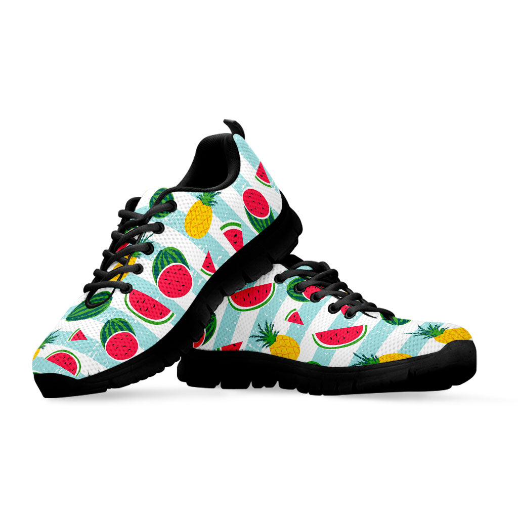 Cute Pineapple Watermelon Pattern Print Black Running Shoes