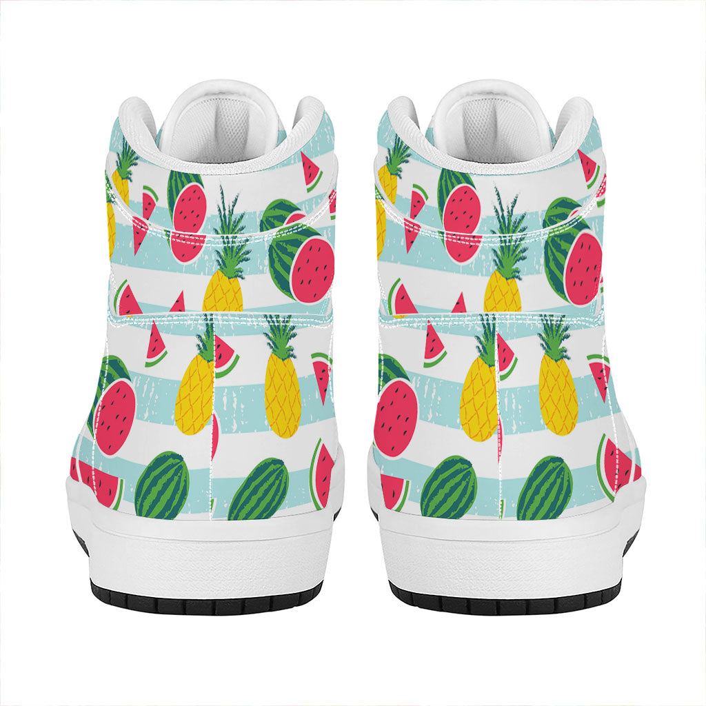Cute Pineapple Watermelon Pattern Print High Top Leather Sneakers