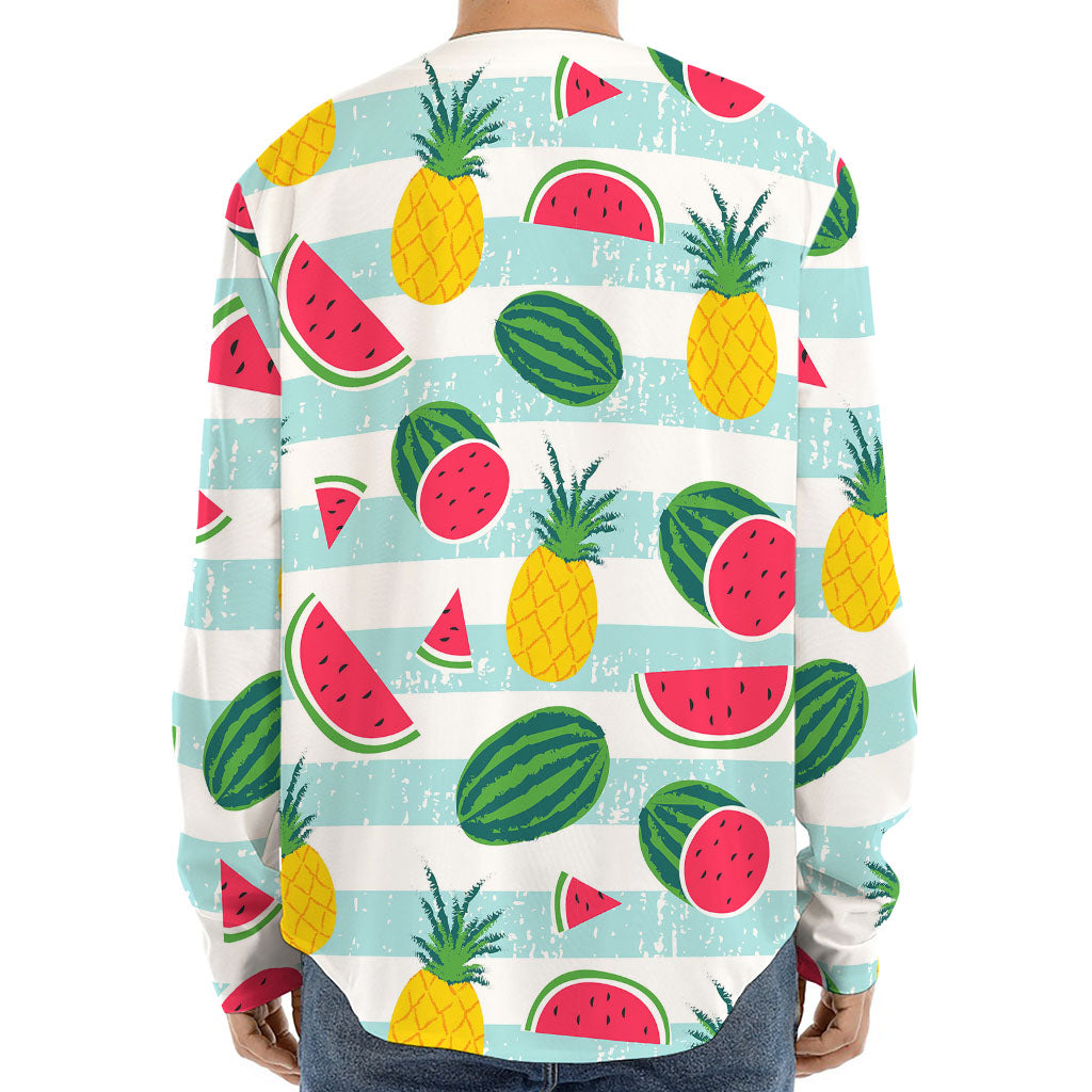 Cute Pineapple Watermelon Pattern Print Long Sleeve Baseball Jersey