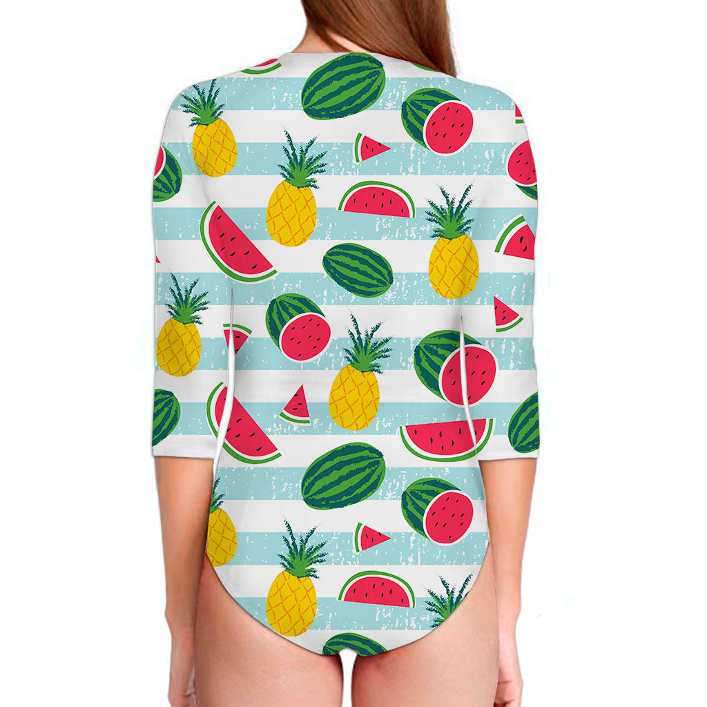 Cute Pineapple Watermelon Pattern Print Long Sleeve Swimsuit