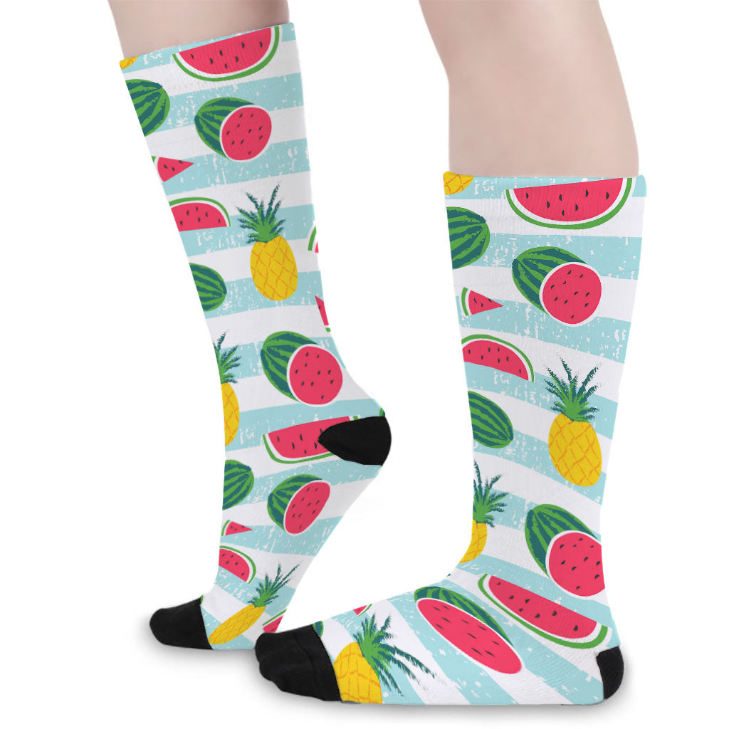 Cute Pineapple Watermelon Pattern Print Long Socks