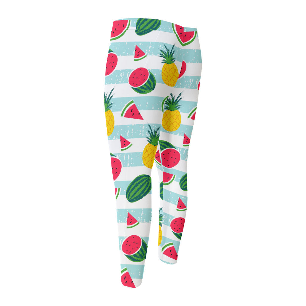 Cute Pineapple Watermelon Pattern Print Men's Compression Pants