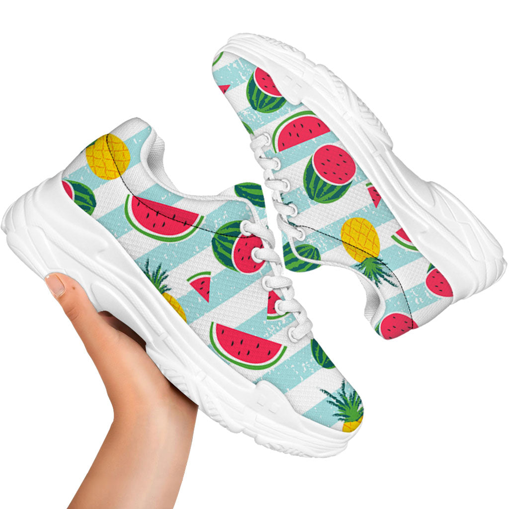 Cute Pineapple Watermelon Pattern Print White Chunky Shoes
