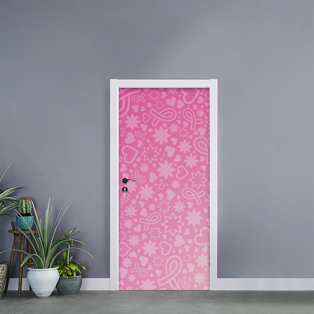 Cute Pink Breast Cancer Pattern Print Door Sticker