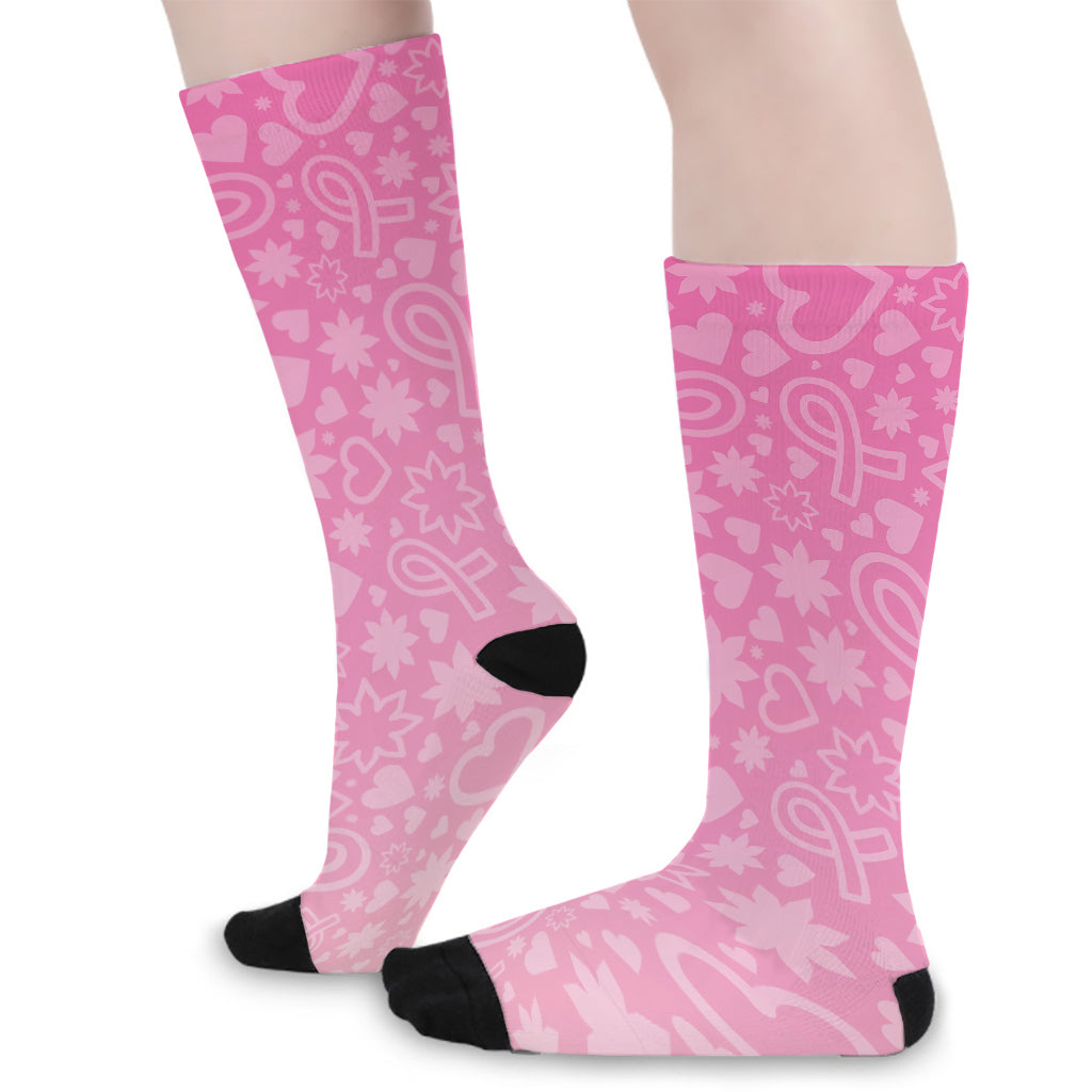 Cute Pink Breast Cancer Pattern Print Long Socks