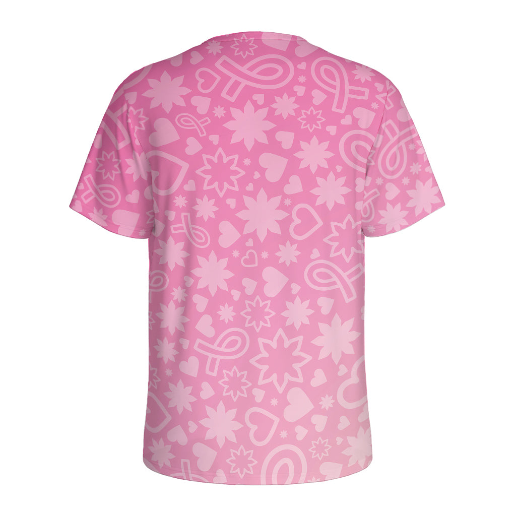 Cute Pink Breast Cancer Pattern Print Men's Sports T-Shirt