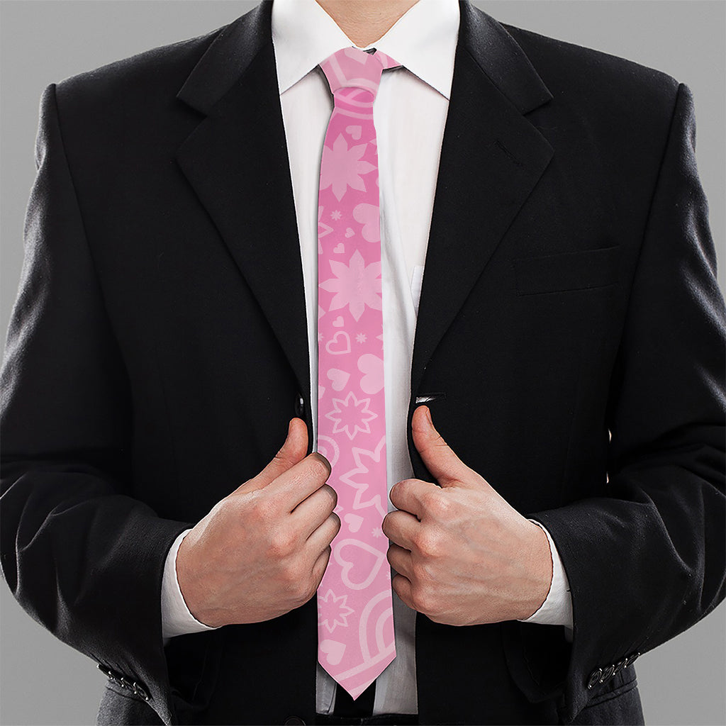 Cute Pink Breast Cancer Pattern Print Necktie
