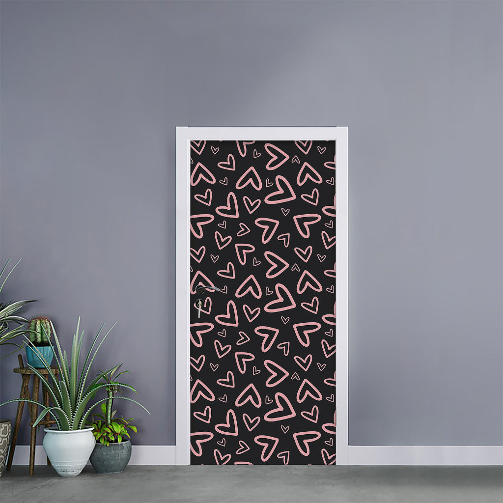 Cute Pink Heart Pattern Print Door Sticker