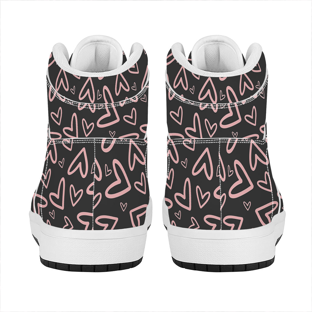 Cute Pink Heart Pattern Print High Top Leather Sneakers